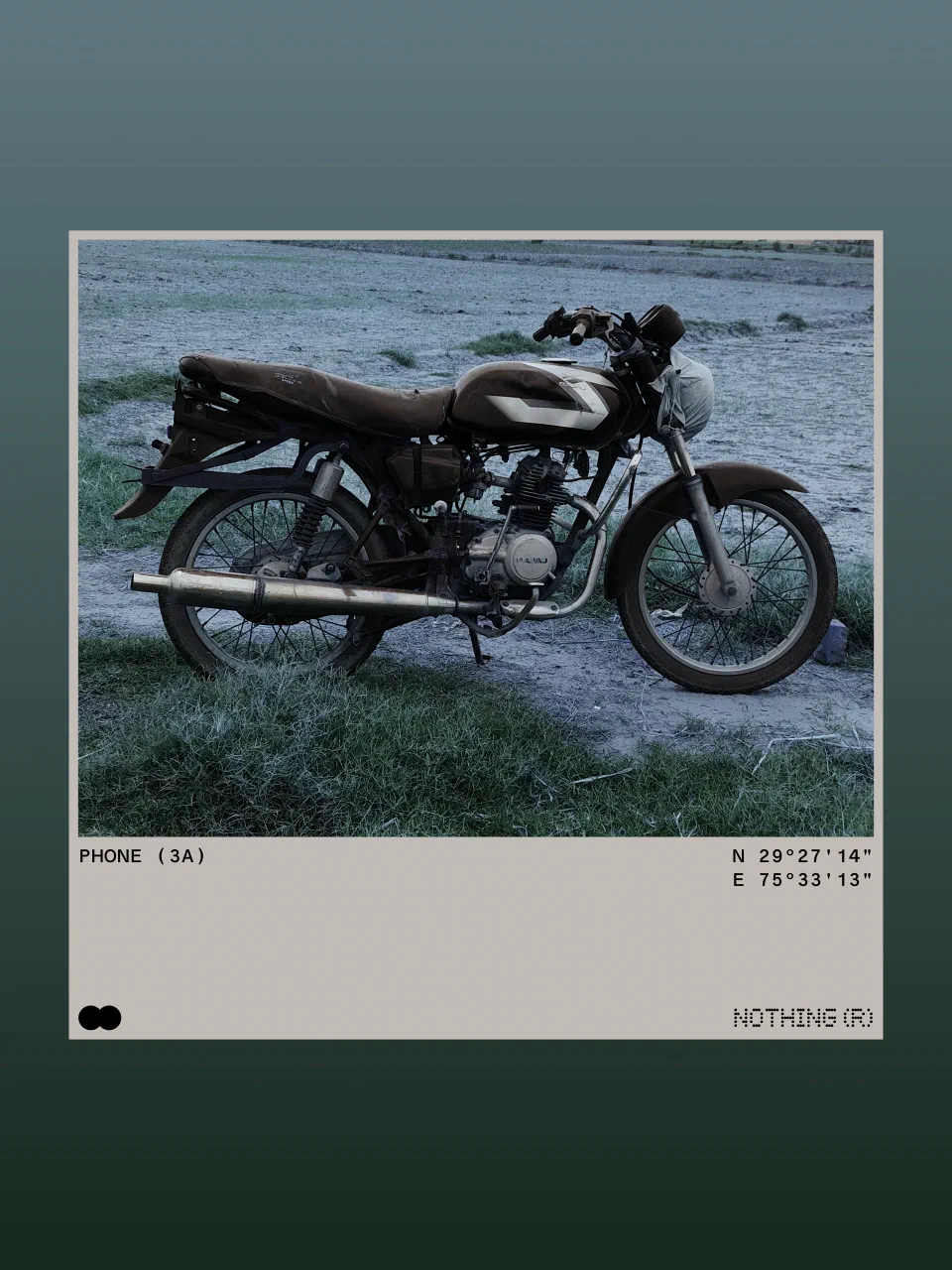 A motorcycle photograph with a printed border